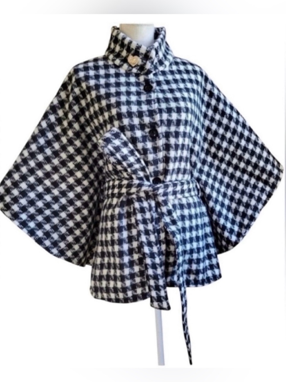 ❤️ NWT! JUICY COUTURE Black & White Houndstooth Cape/Shawl/Poncho - One Size